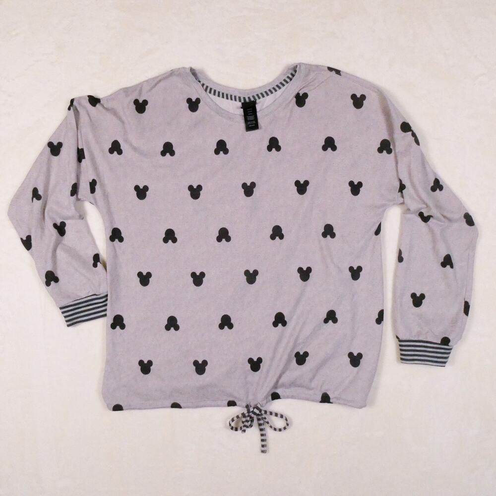 Disney Grey Black Mickey Mouse Pajamas Size L 2 Pc Set Soft Long Sleeve & Pants - Picture 2 of 12